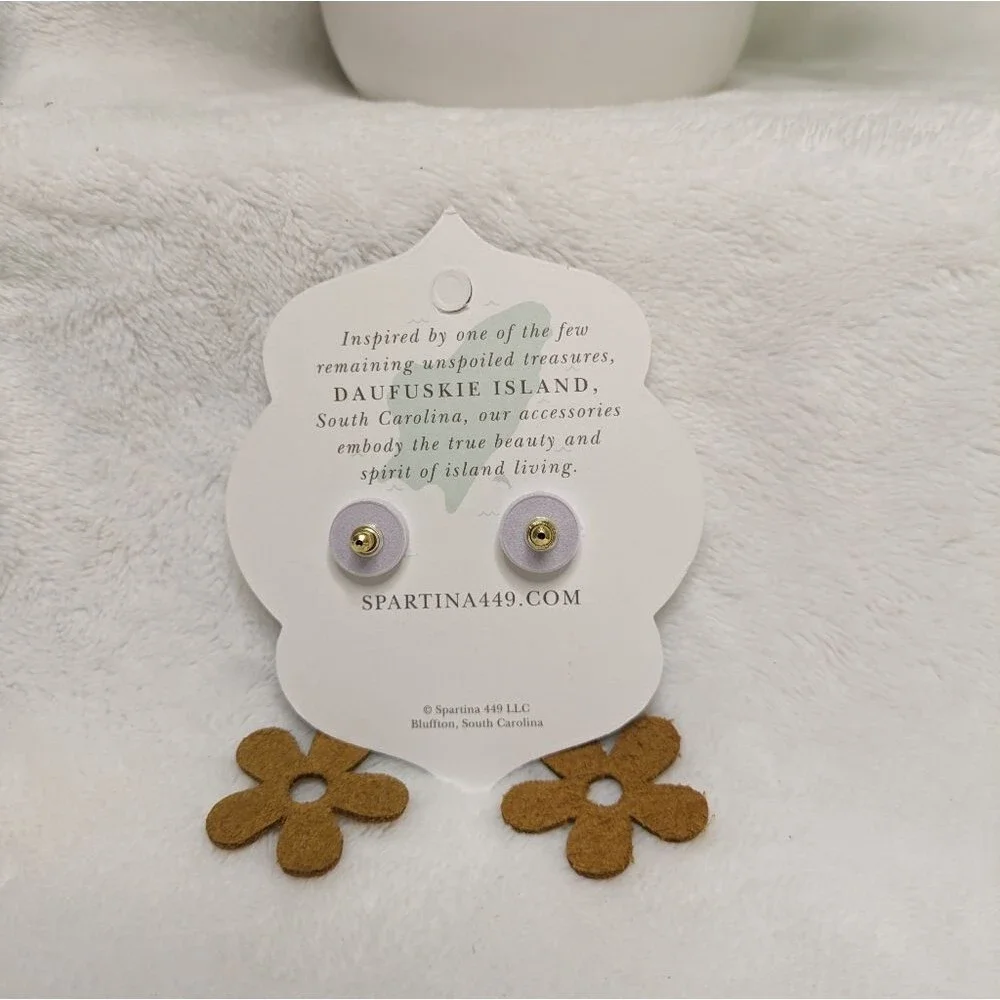 Daisy Leather Earrings Pink/Orange w/ 18kt Matte Gold Plated Studs NIB